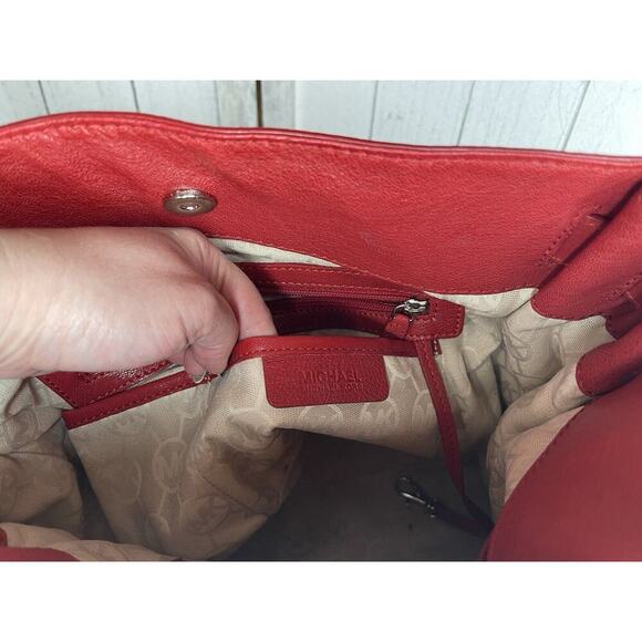 MICHAEL KORS Hamilton Large Red Leather Satchel Tote Purse Bag Silver Hardware - Picture 3 of 10